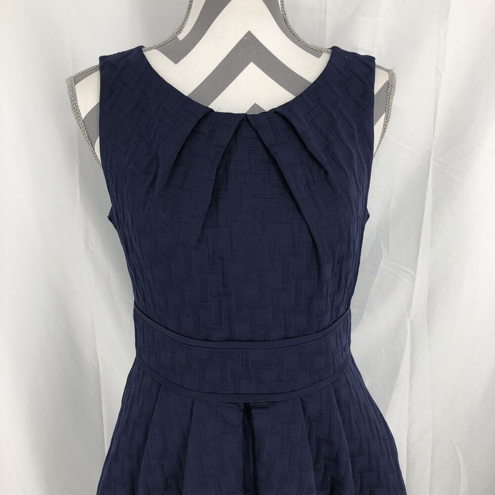Eliza J Navy Blue Basket Weave Sleeveless A Line Sheath Dress Small